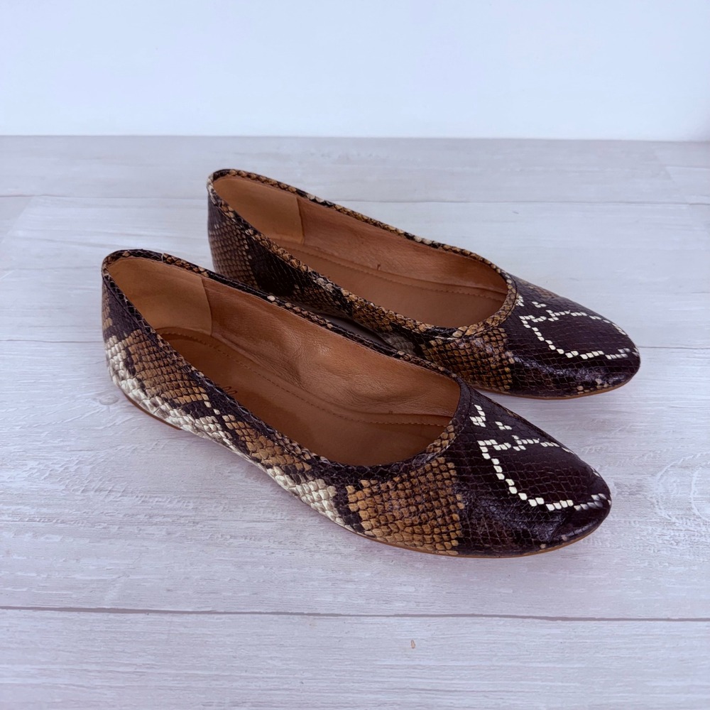 Madewell The Reid Ballet Flat Womens 10 Brown Snakeskin Embossed Leather Shoes